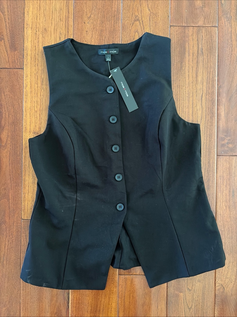 moa moa Vest Sz L Button Front v-neck Sleeveless Jacket Lined Minimalist Capsule